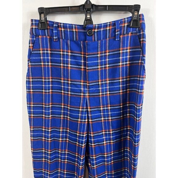 Forever 21 blue/red plaid soft flat front pants. Size small - Picture 2 of 8